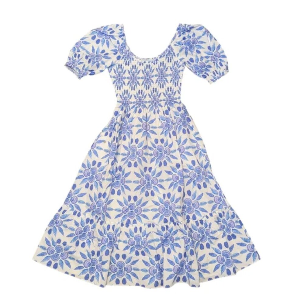 Hill House Louisa Nap Dress Blue Shell Mosaic Cotton Size Small